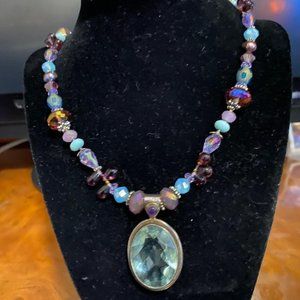 CUSTOM BLUE AND PURPLE BEAD NECKLACE WITH PENDANT